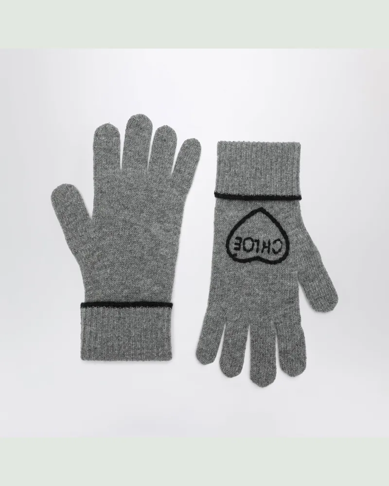 Chloé Graue Encoeur Handschuhe aus Wolle und Kaschmir Grey