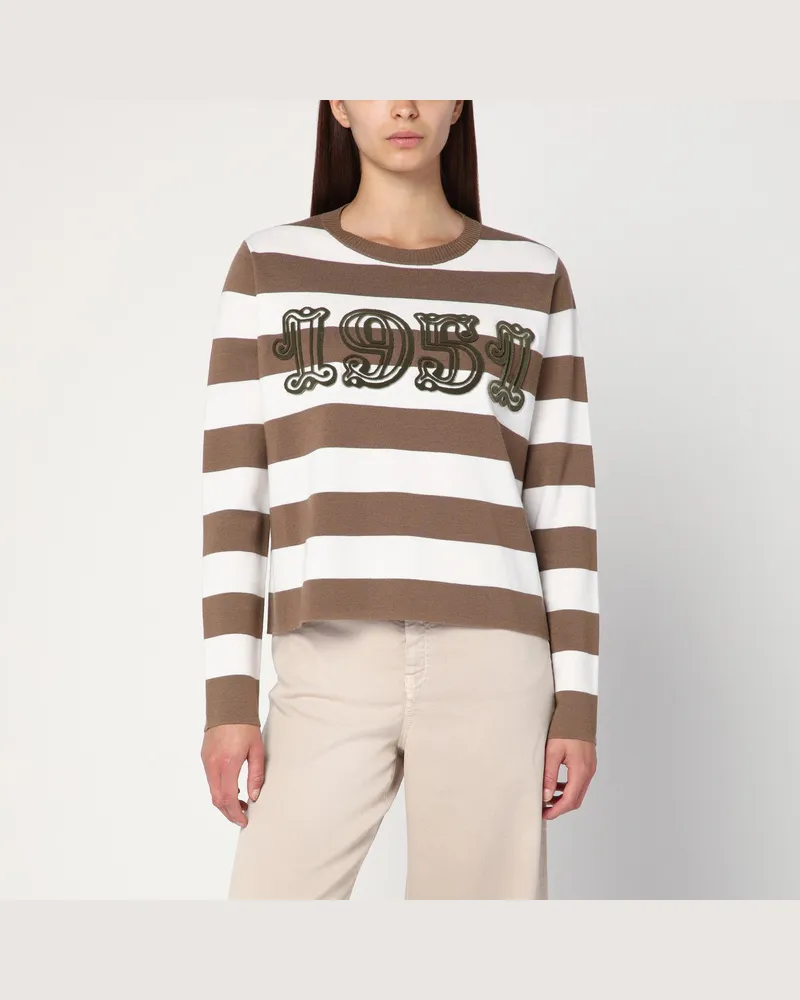 Max Mara Gestreifter Wollpullover mit Stickerei Brown
