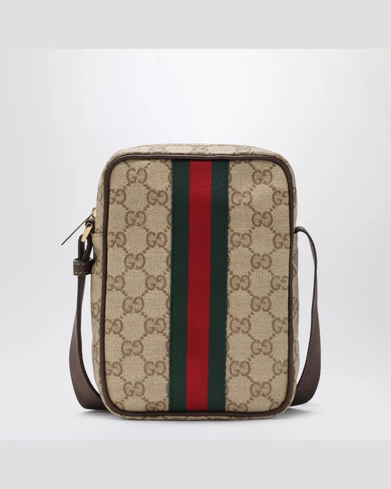 Gucci Mini-GG-Tasche mit Web-Streifen aus beschichtetem Gewebe in Sandbeige Beige