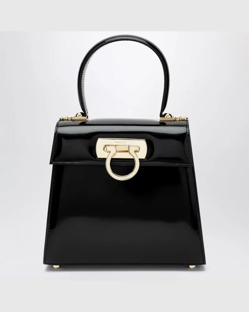 Ferragamo Kleine schwarze Handtasche aus Leder mit Gancini-Verschluss Black