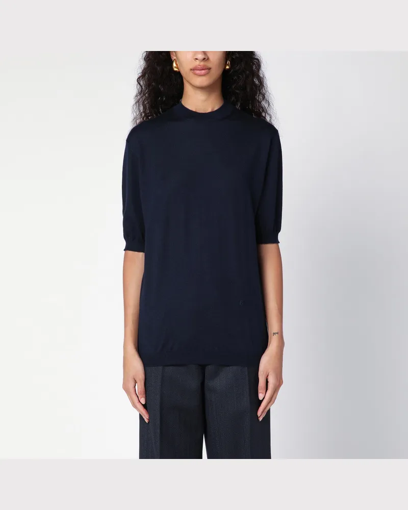 Bottega Veneta Marineblauer Kaschmirpullover mit Rundhalsausschnitt Blue