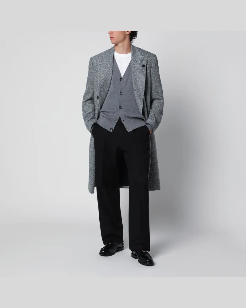 LARDINI Grauer doppelreihiger Mantel aus Wolle mit Fischgrätmuster Grey