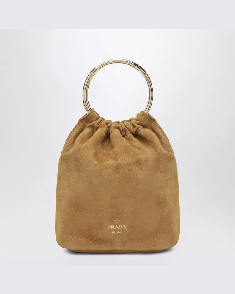 Prada Mini Beuteltasche aus zimtfarbenem Wildleder Braun