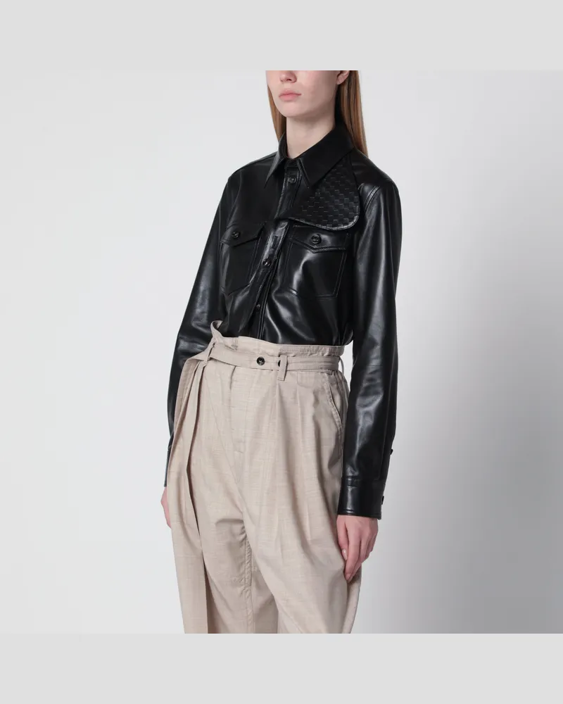 Bottega Veneta Hemd aus halbglänzendem Lammleder in Schwarz Black