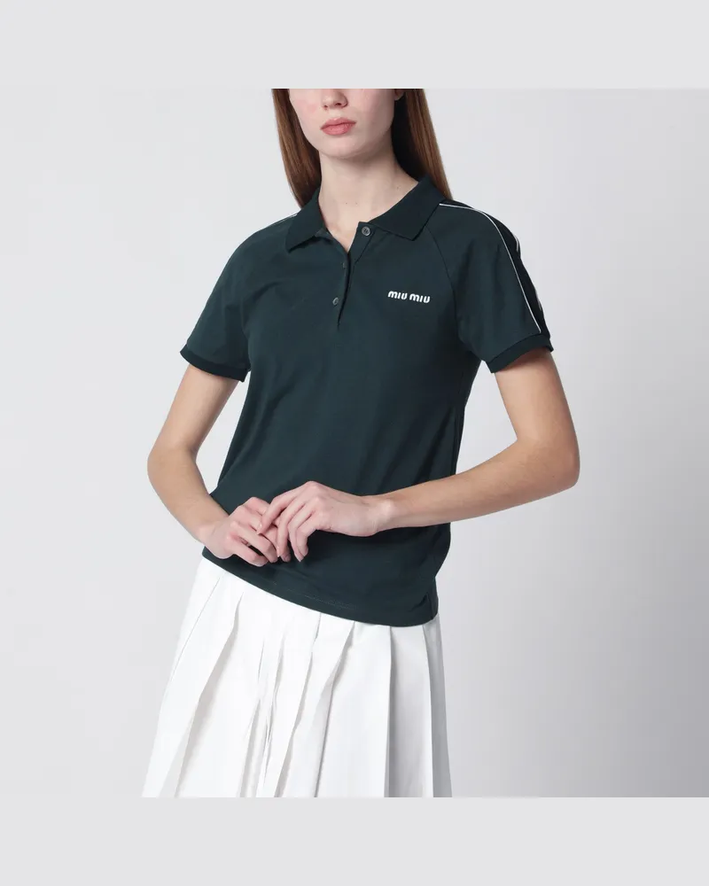 Miu Miu Flaschengrünes/blaues Poloshirt mit Logo Green