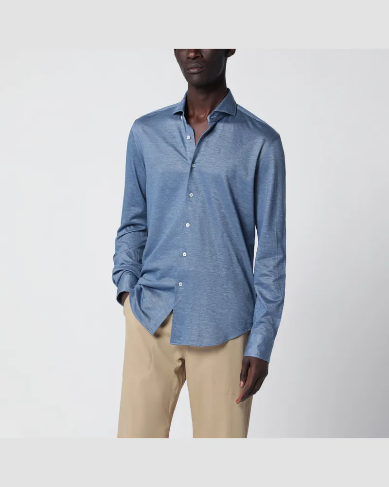XACUS Hellblaues Tailor Fit Hemd Aus Baumwollmischung Light