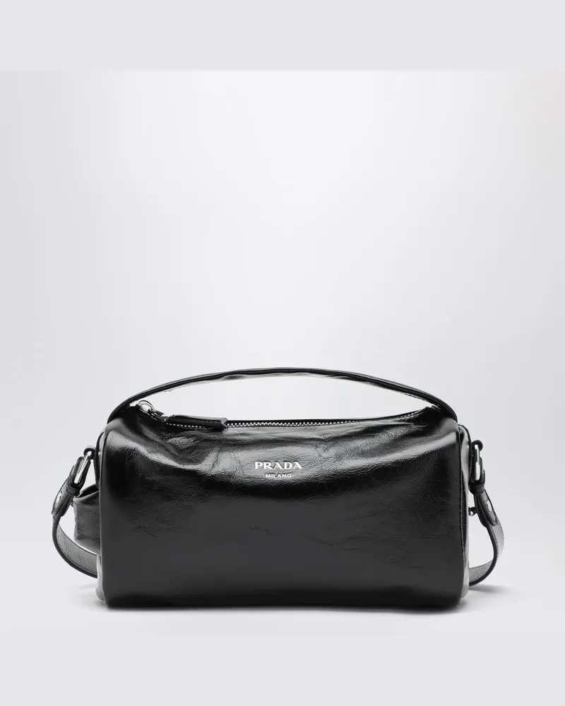 Prada Schwarze Schultertasche aus Leder Schwarz