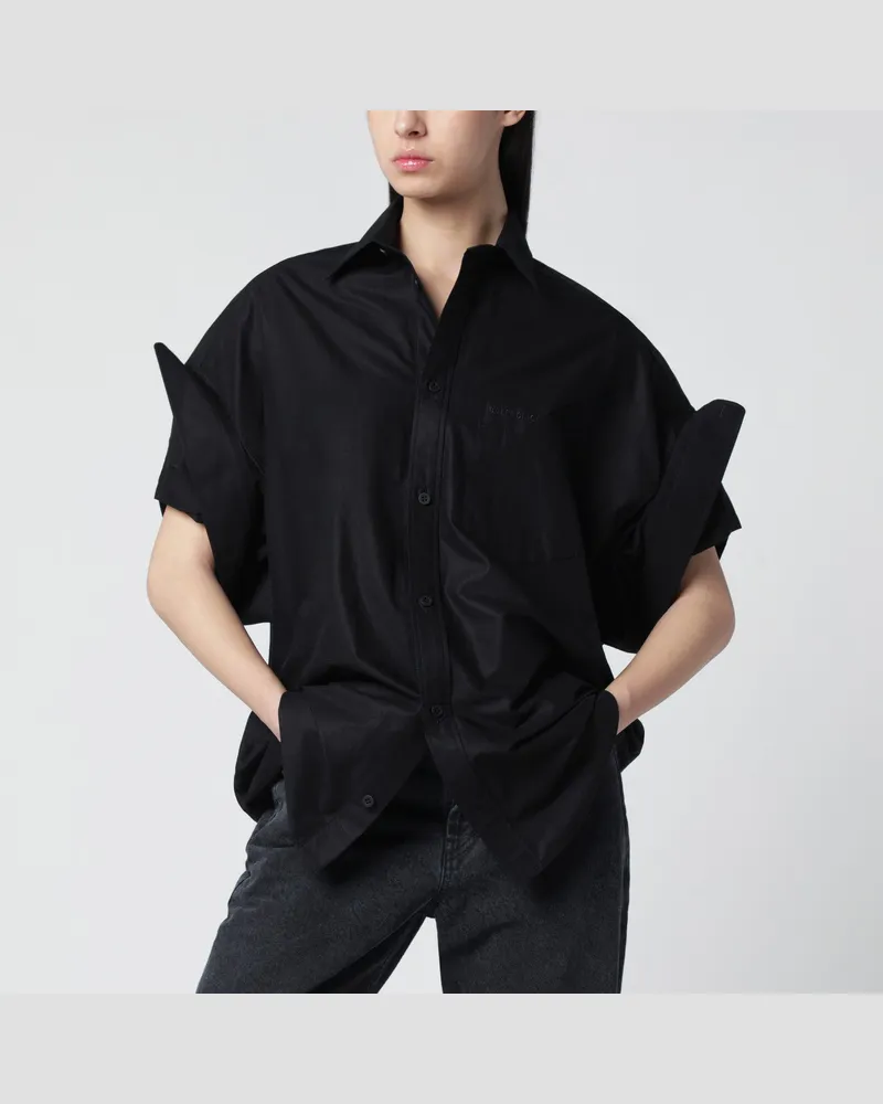 Balenciaga Schwarzes Hemd mit umgeschlagenen Ärmeln 
