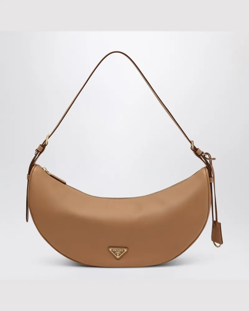 Prada Demi-Lune Schultertasche groß Natur Braun