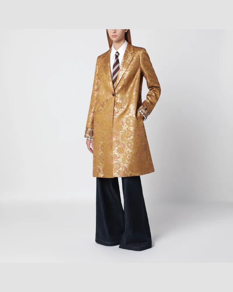 Dries van Noten Single-breasted coat with gold jacquard pattern Metal