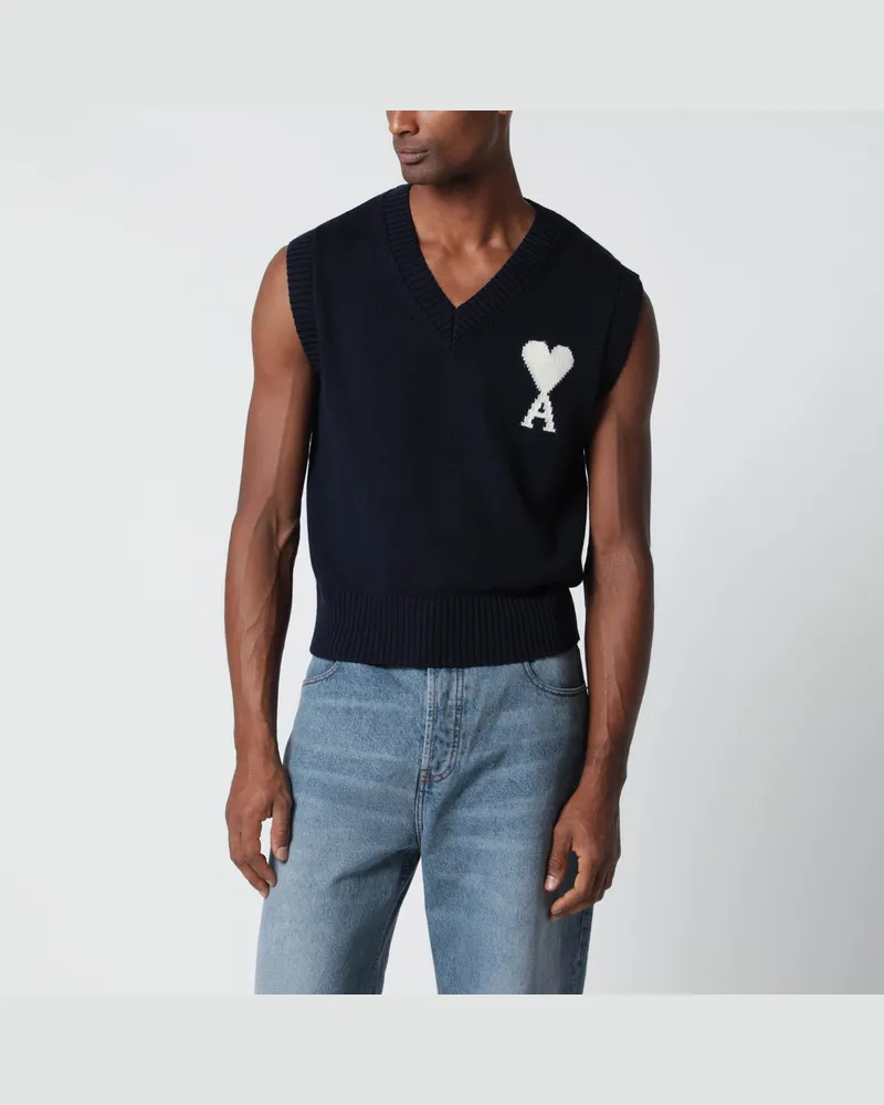 AMI Paris Ami De Coeur Weste in Tintenfarbe Blue