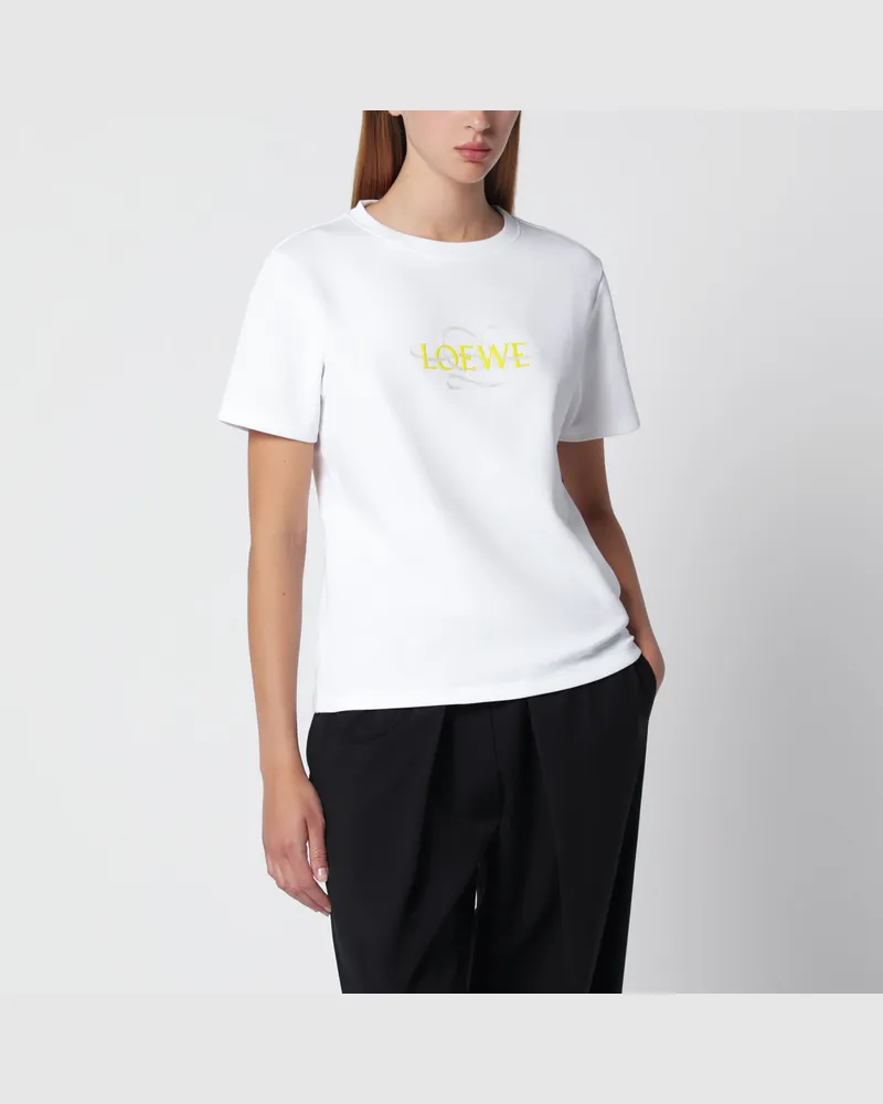 Loewe Weißes Baumwoll-T-Shirt mit gesticktem Logo White