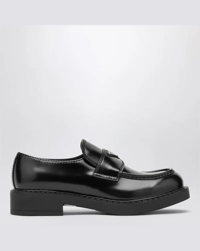 Prada Schokoladenmokassin aus schwarzem Lackleder Schwarz