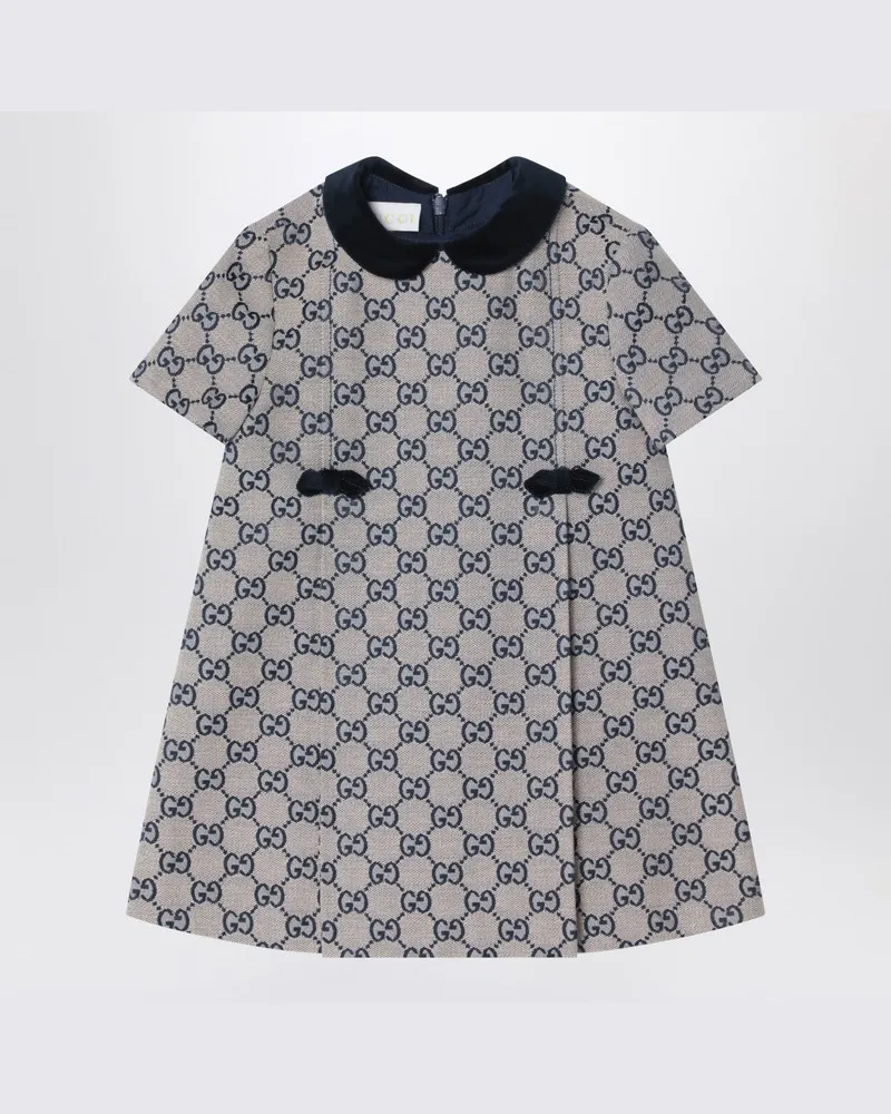 Gucci Beige/blaues Kleid aus GG-Stoff Blau