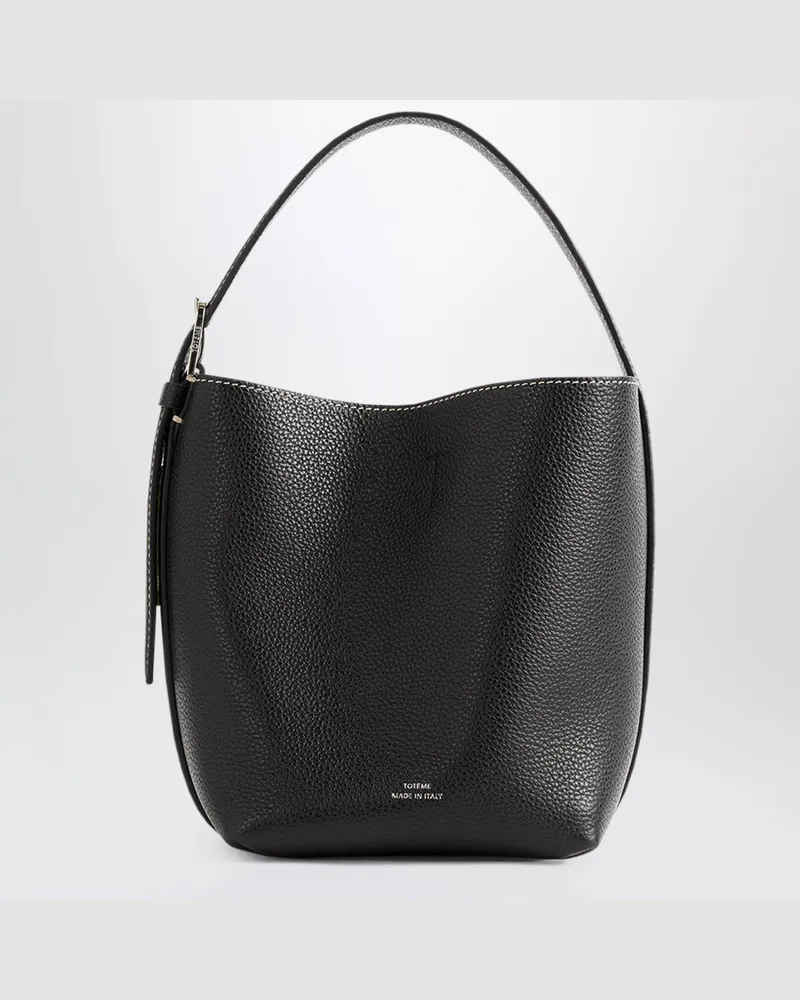 Totême Kleine schwarze Belted Tote Bag aus genarbtem Leder Black