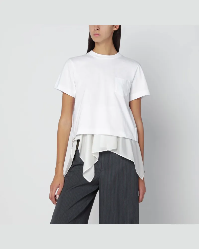 Sacai Weißes T-Shirt mit écru Einsatz Weiß