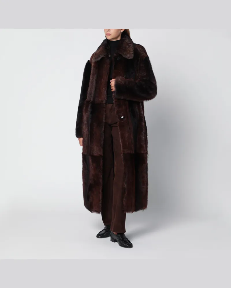 Arma Langer Verena Mantel aus Shearling-Leder, Braun Brown