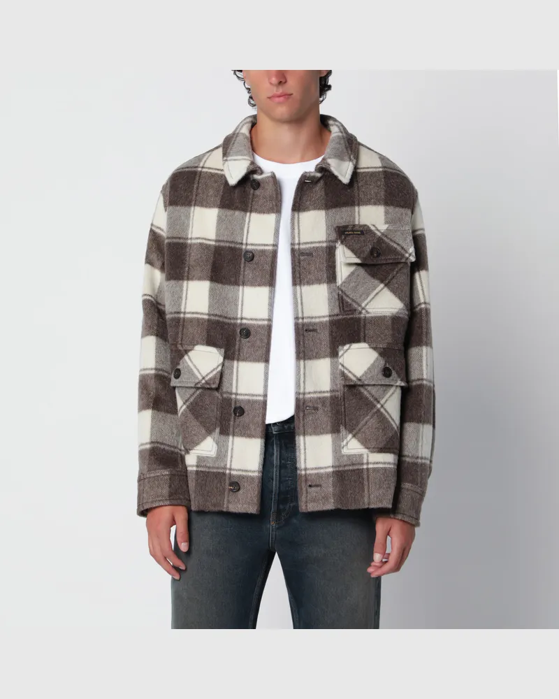 Golden Goose Hemdjacke mit taupefarbenem/cremefarbenem Karomuster aus Mohairmischung Multicolor