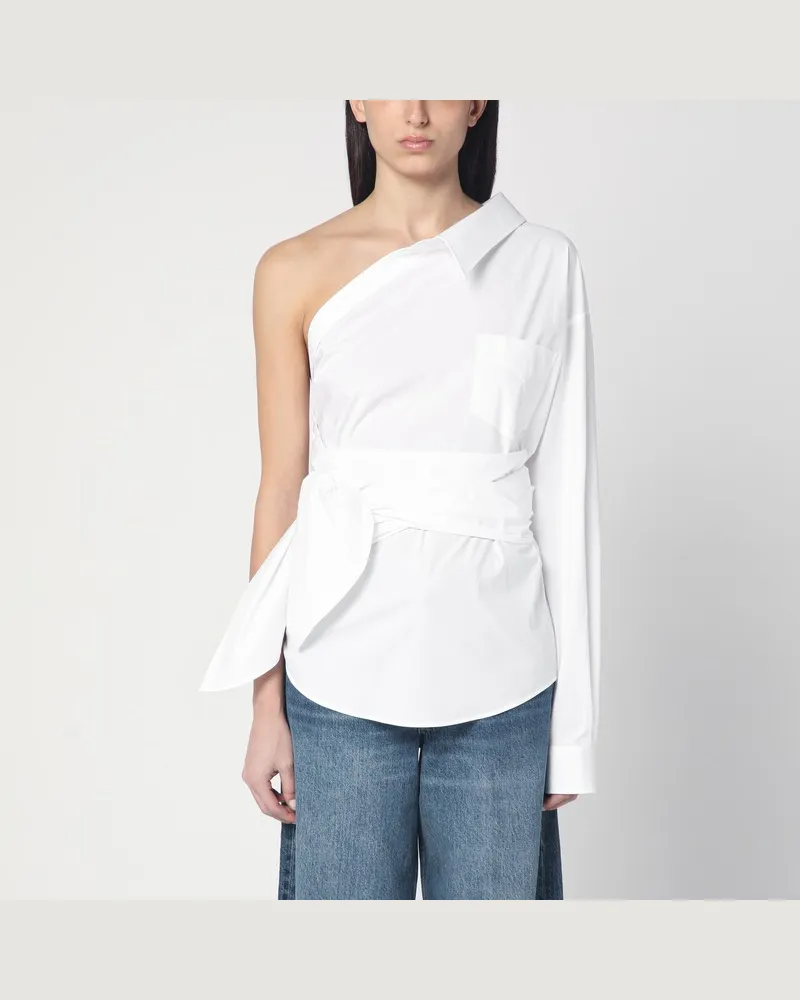 Moschino Weiße One-Shoulder-Bluse mit Schärpe Weiß