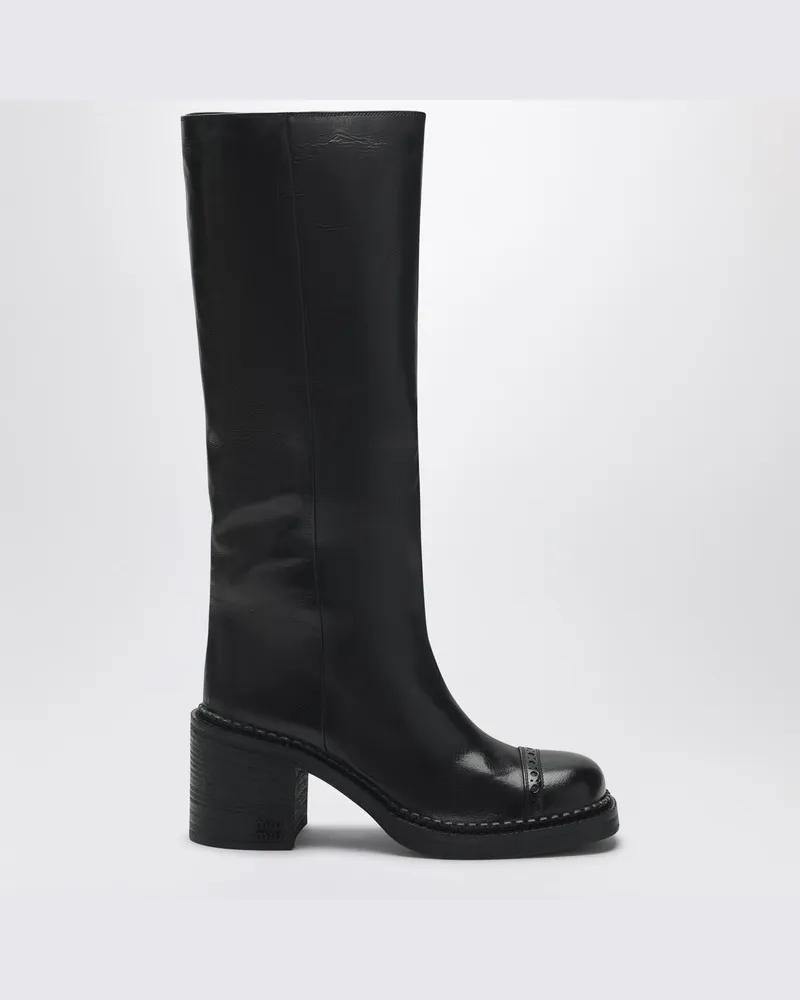Miu Miu Schwarze Lederstiefel Schwarz