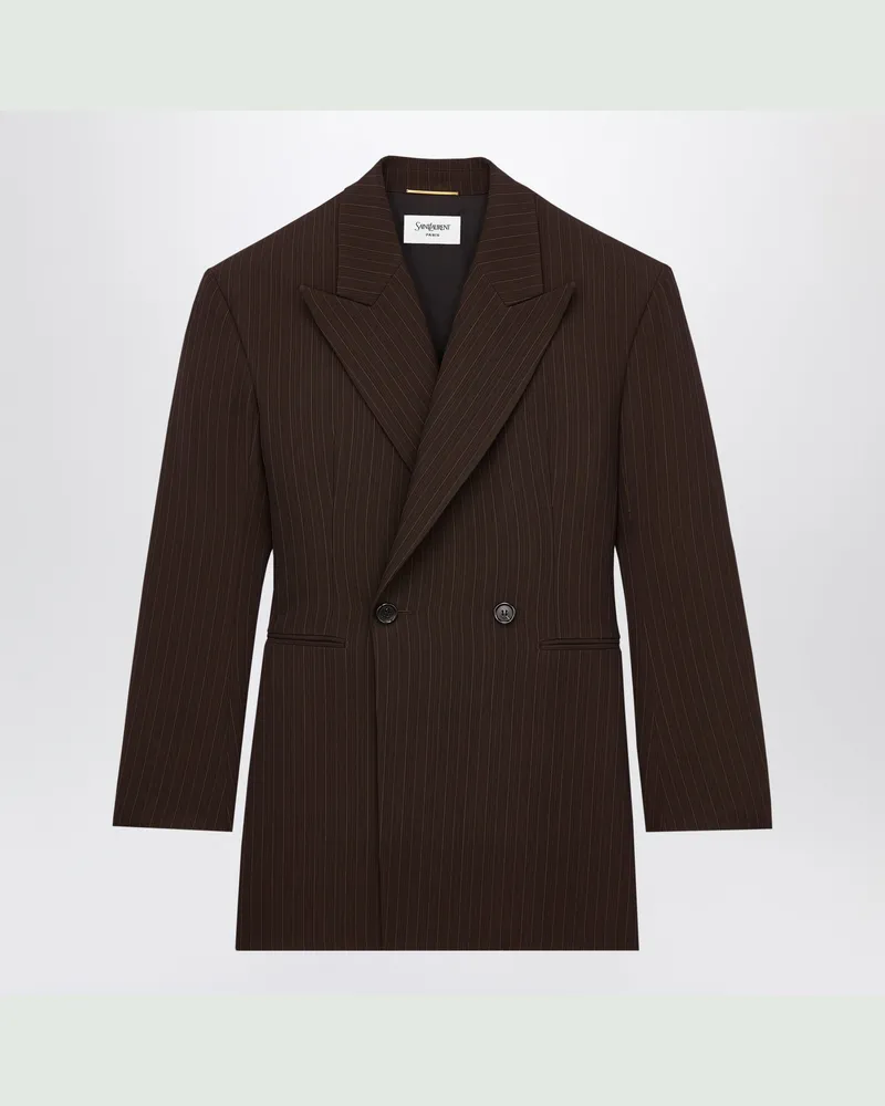 Saint Laurent Brown/beige double-breasted pinstriped wool melange jacket Brown