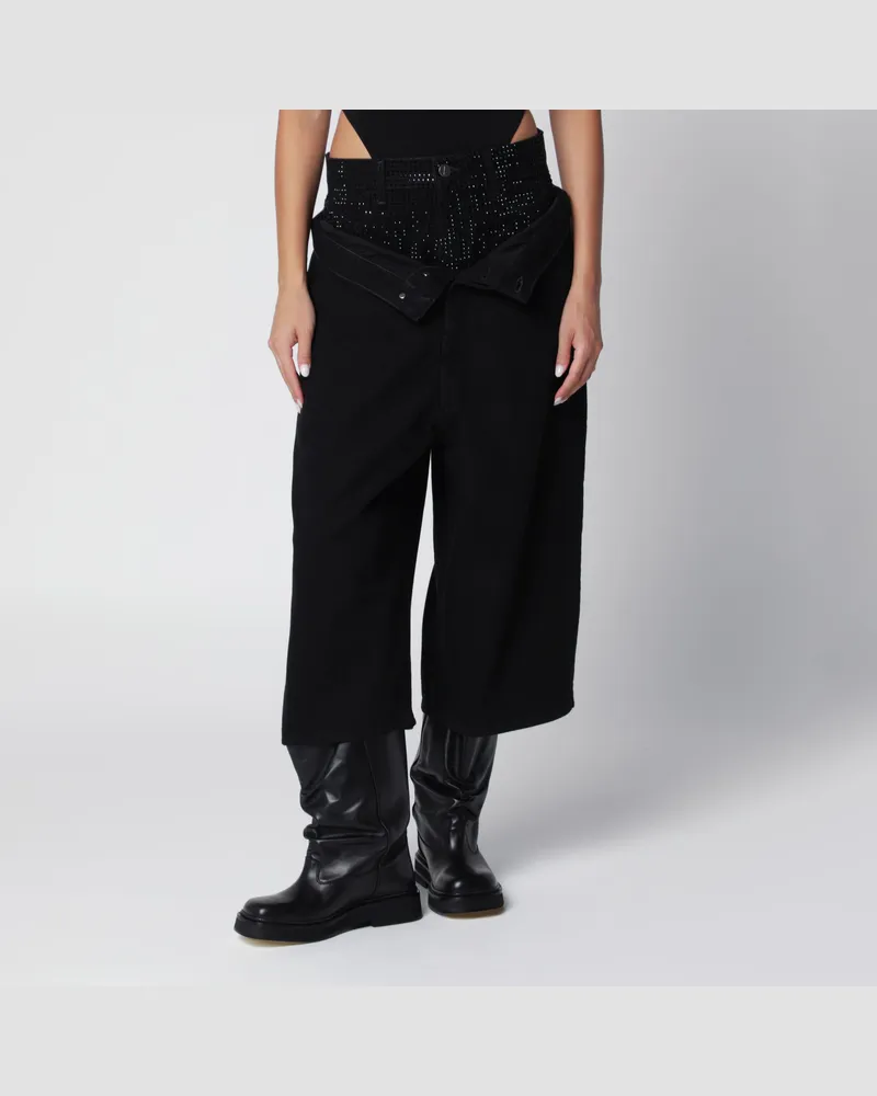 ATTICO Jeans mit weitem Bein aus schwarzem Denim mit Kristallen Black