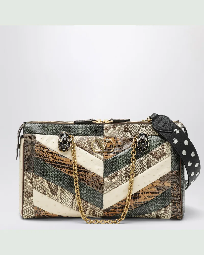 Valentino Garavani Medium Panthea shoulder bag in exotic leather with chevron pattern Multicolor