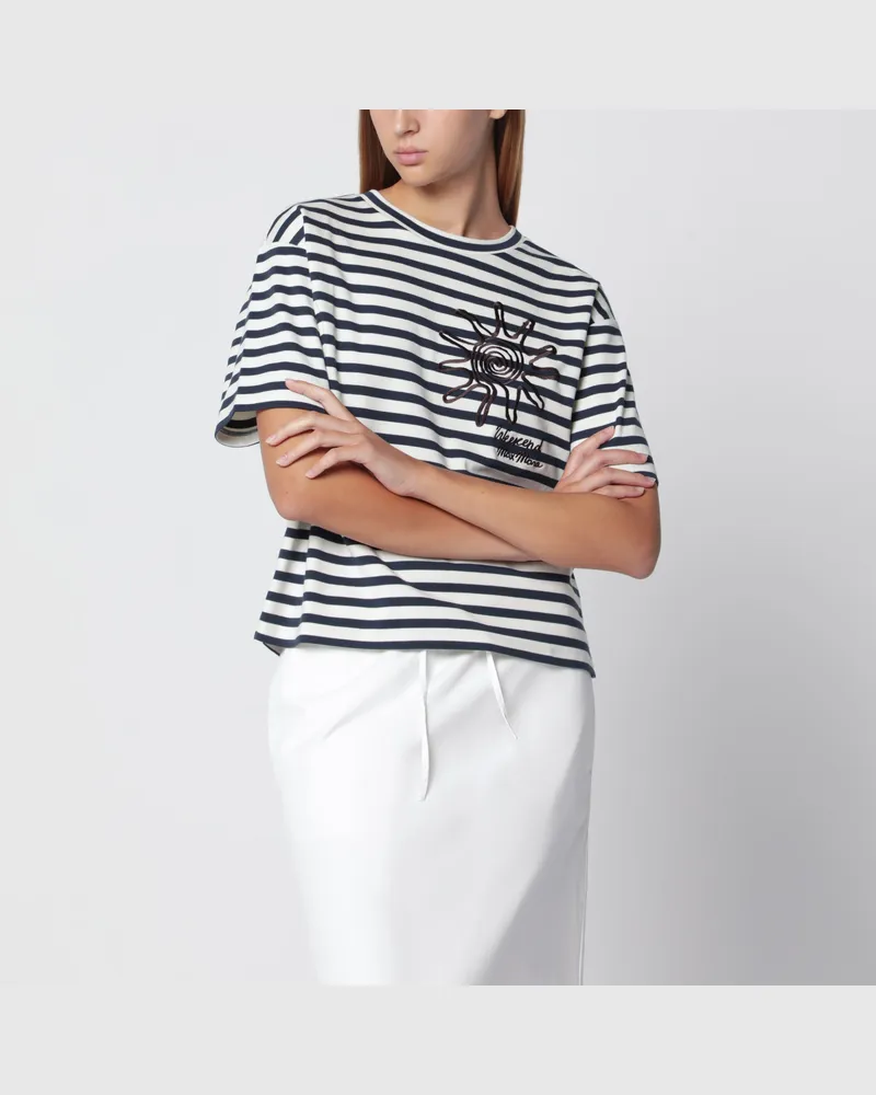 Max Mara Weiß/blau gestreiftes Baumwolljersey-T-Shirt White