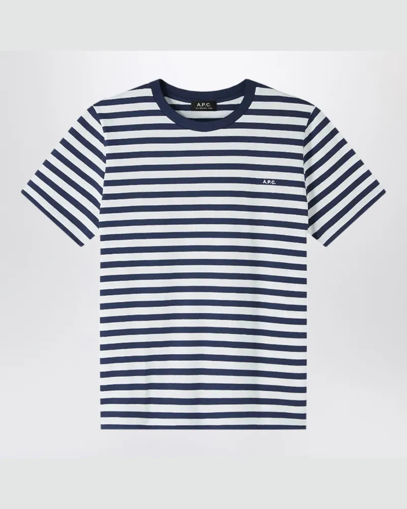 A.P.C. Blau-weiß gestreiftes T-Shirt mit Rundhalsausschnitt Blue