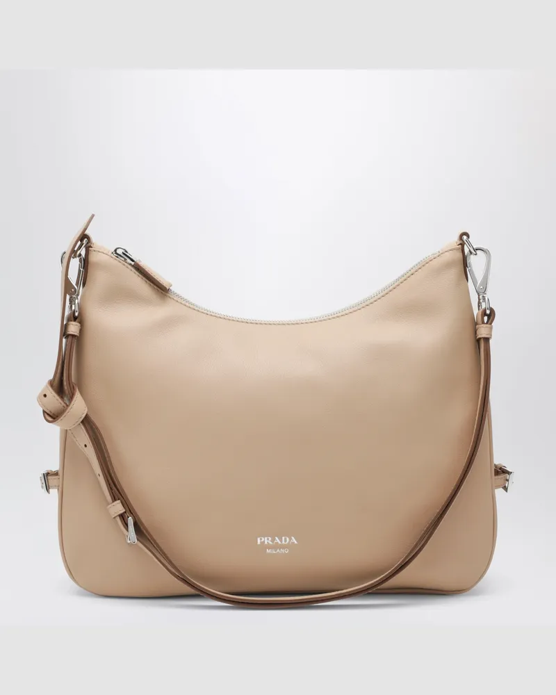 Prada Fold Large Tasche aus sandfarbenem Leder Beige