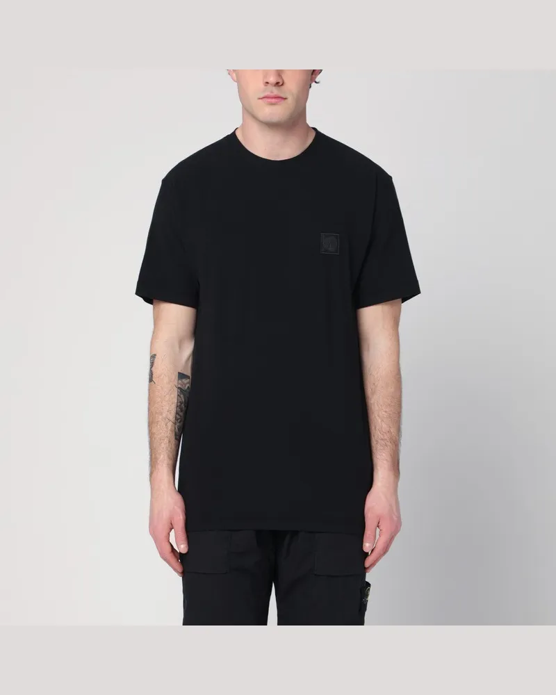 Stone Island Schwarzes T-Shirt mit Logoaufnäher Schwarz