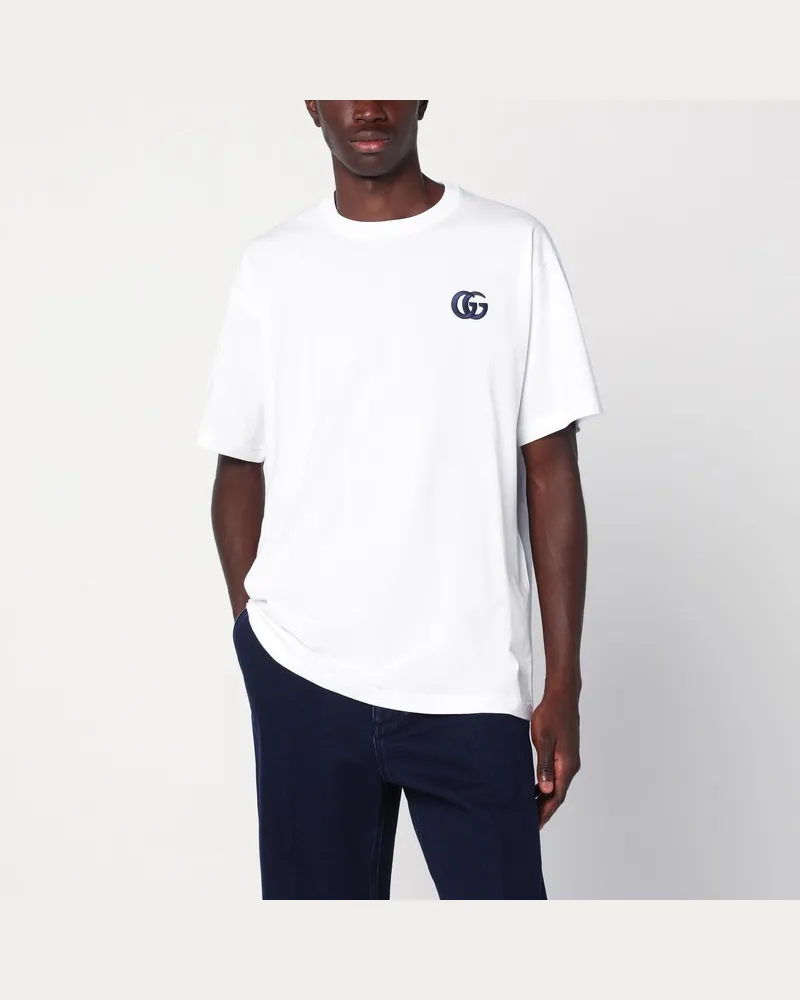 Gucci Weißes T-Shirt mit GG-Stickerei Weiß