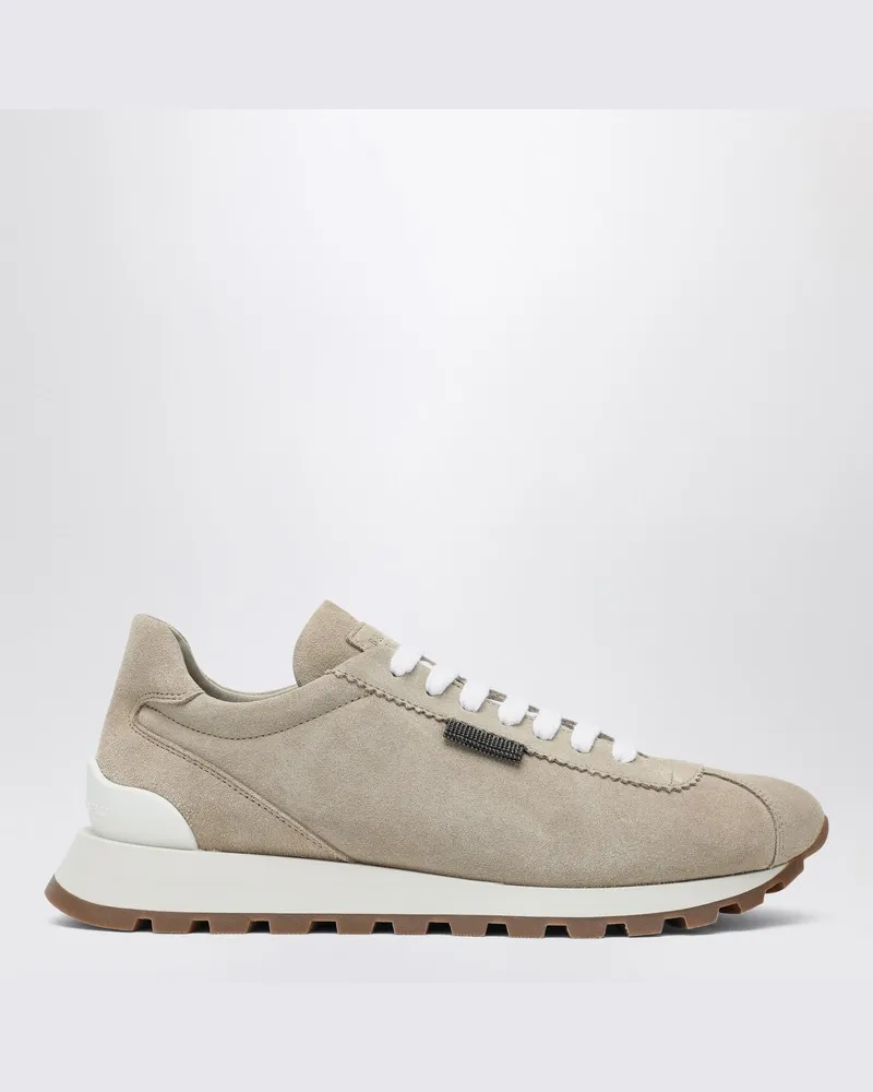 Brunello Cucinelli Wildledersneaker mit glänzendem Tab Beige