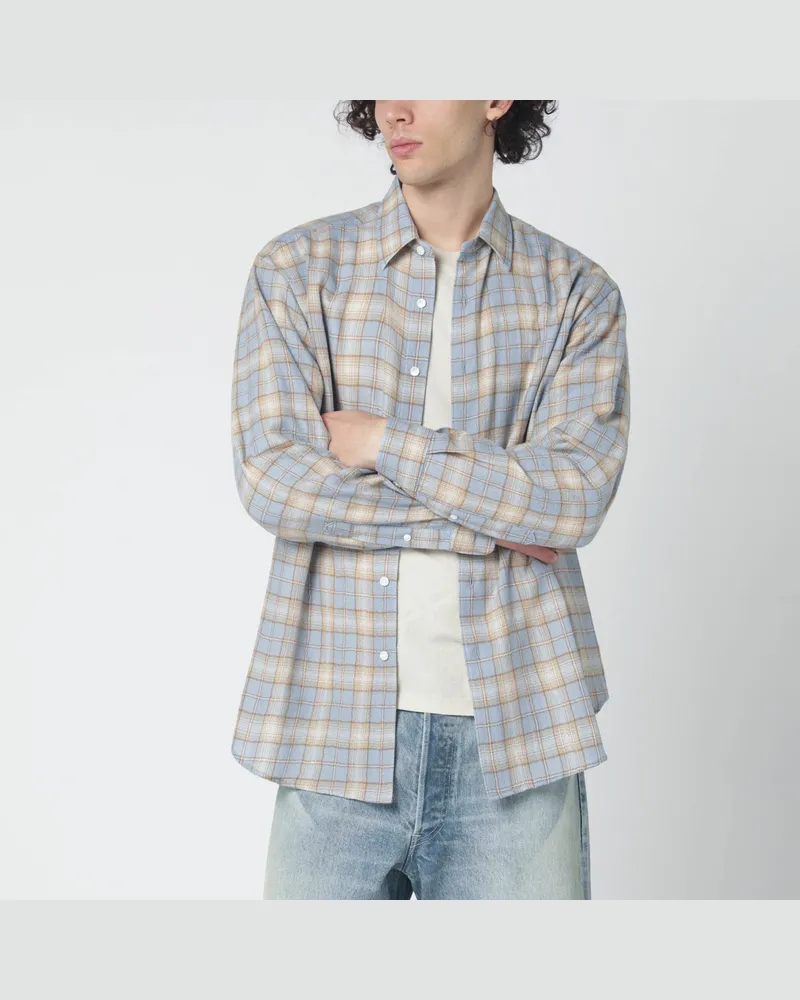AURALEE Hellblau/beige karierte Wollhemd Multicolor