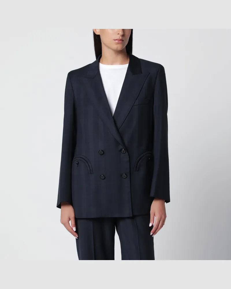 Blazé Milano Doppelreihige navyblaue Jacke mit Prince-of-Wales-Muster aus Wolle Blue