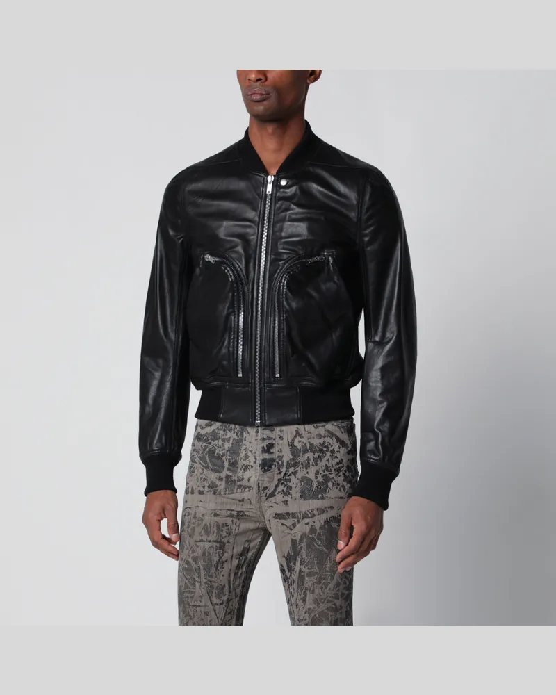 Rick Owens Schwarze Bauhaus Flight Lederjacke Black