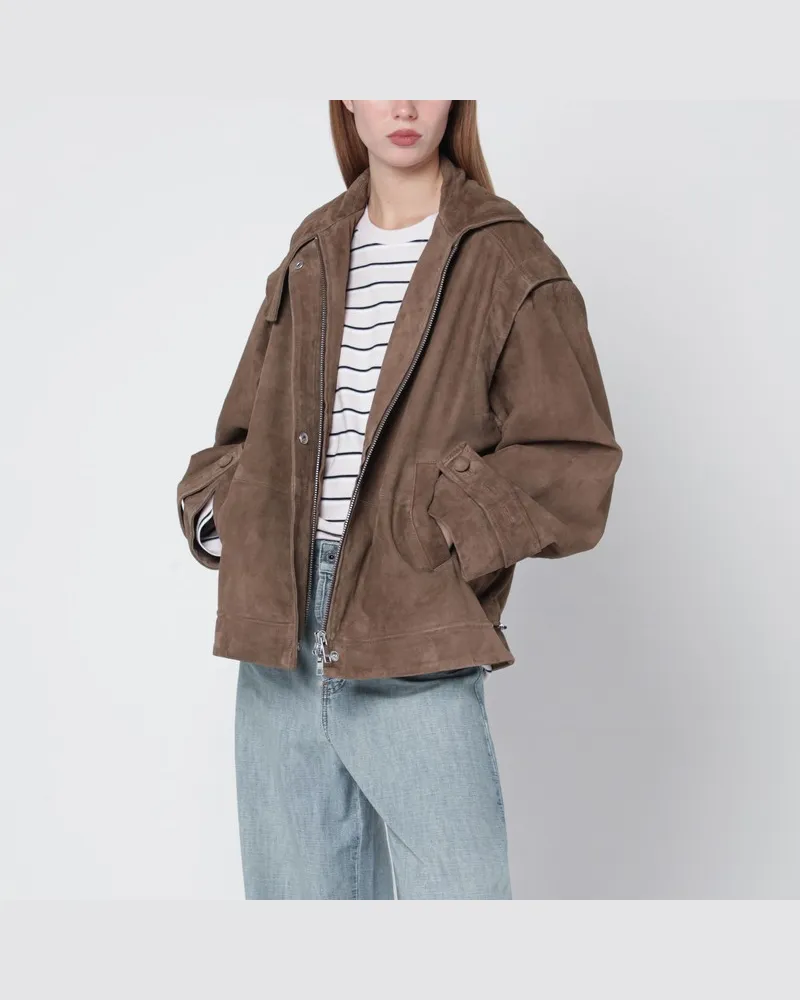 ROTATE Birger Christensen Übergroße braune Wildlederjacke Beige