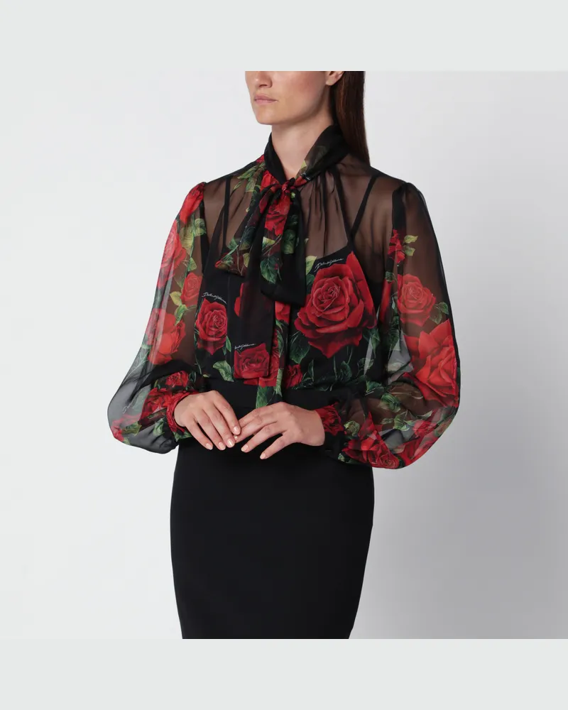 Dolce & Gabbana Bluse aus Seidenchiffon mit Rosenprint Black