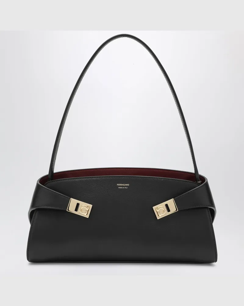 Ferragamo Hug East-West Schultertasche in Schwarz/Burgunderrot aus Kalbsleder Black