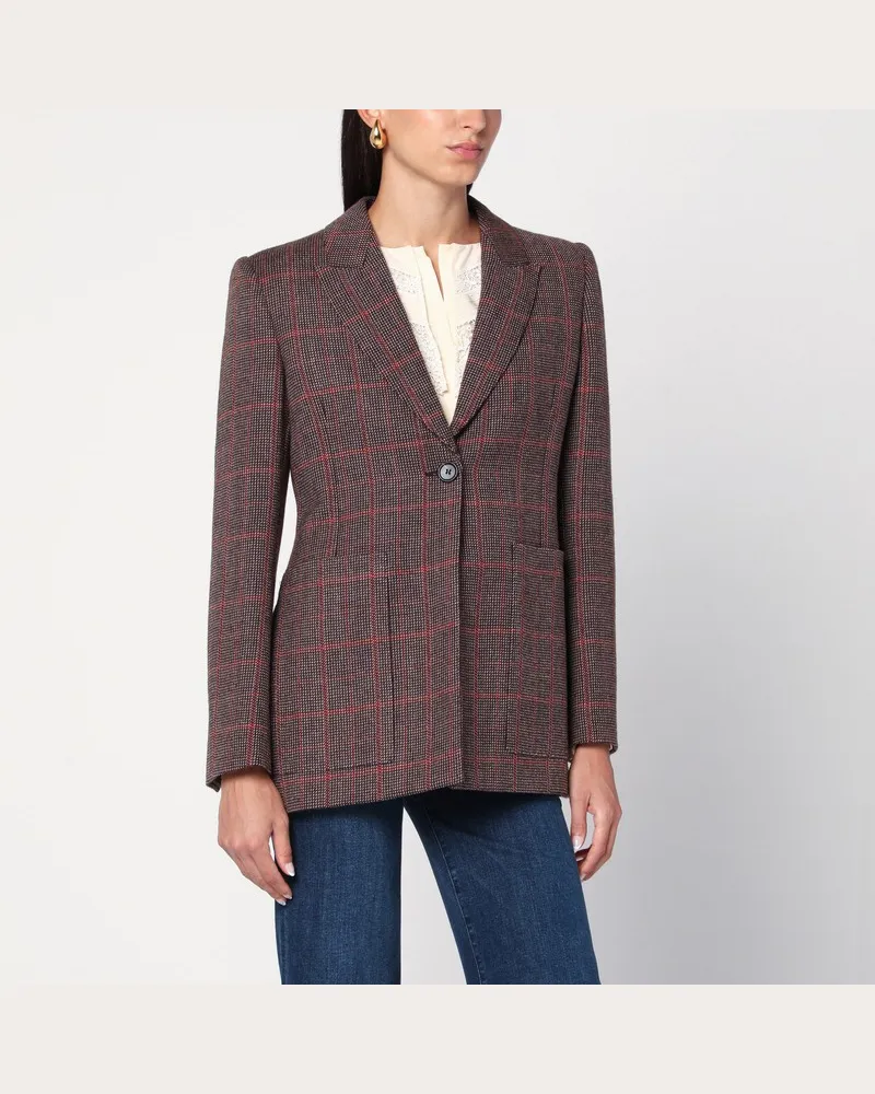Chloé Einreihige Wolljacke mit braunem Karomuster Braun