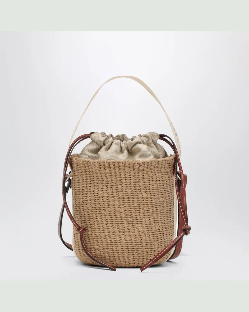 Chloé Kleine Bucket Bag Woody aus Raffia-Bast White