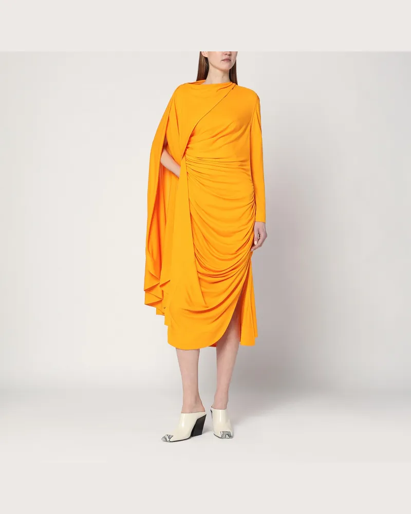 Bottega Veneta Drapiertes Kleid in Mandarinenfarbe Orange