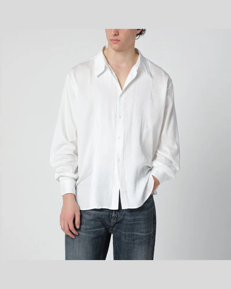 Our Legacy Elfenbeinfarbenes Hemd mit Falten auf der Vorderseite und am Kragen 