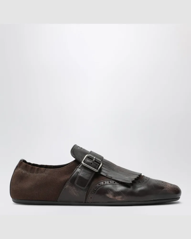 Prada Shuffle Schuhe mit Schnalle aus dunkelbraunem Leder Brown