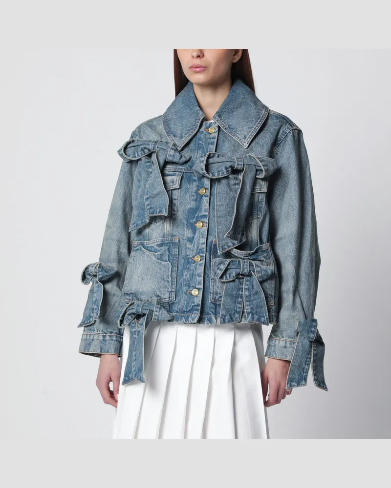 Ganni Denimjacke mit Schleifen Blue