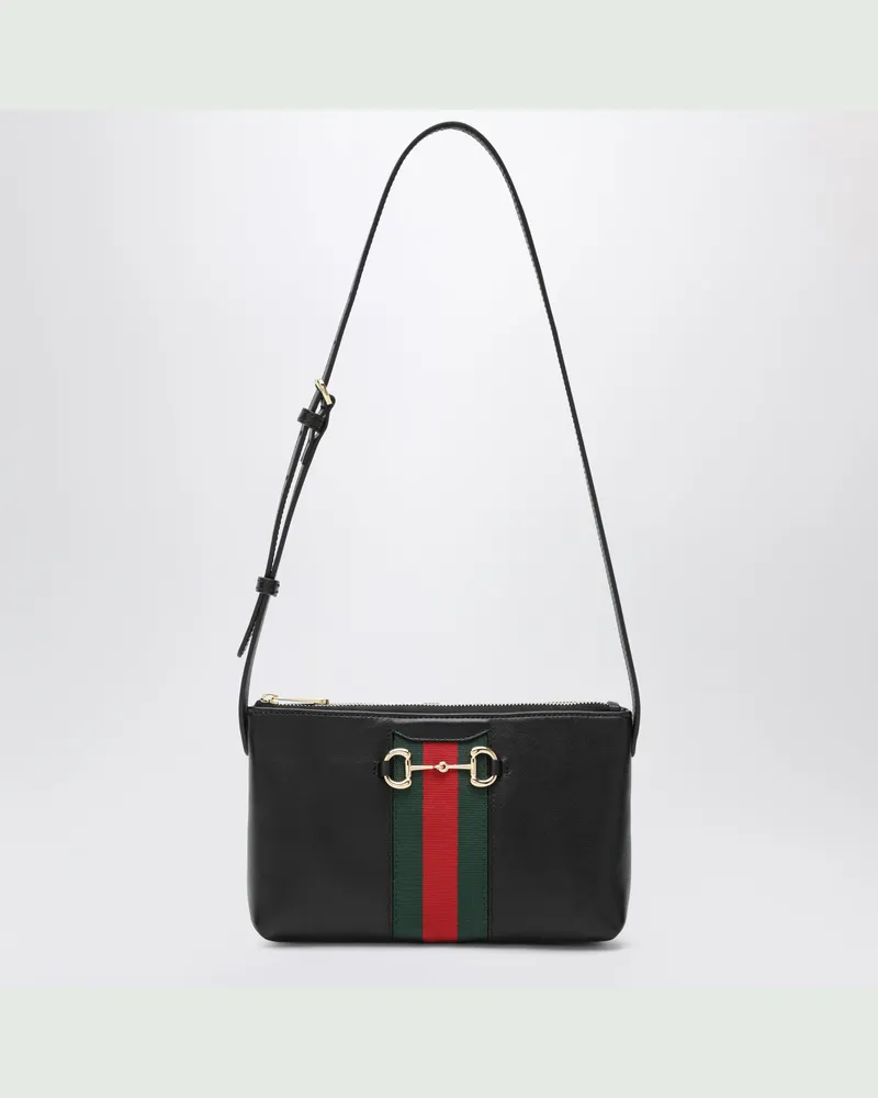 Gucci Mini Horsebit Web Tasche Schwarz Aus Leder Black