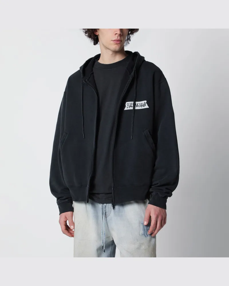 Balenciaga Schwarzer gewaschener Masking-Tape Oversize-Hoodie Black