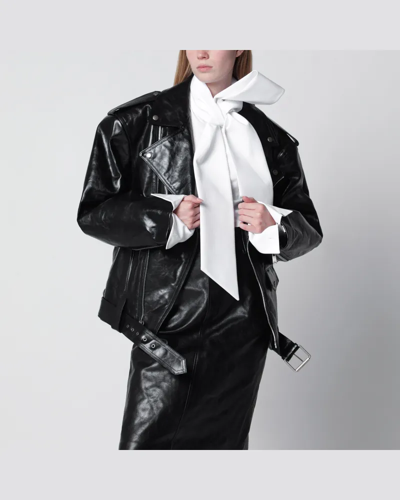 Saint Laurent Gesteppte Oversize-Bikerjacke aus Kalbsleder in Schwarz Black