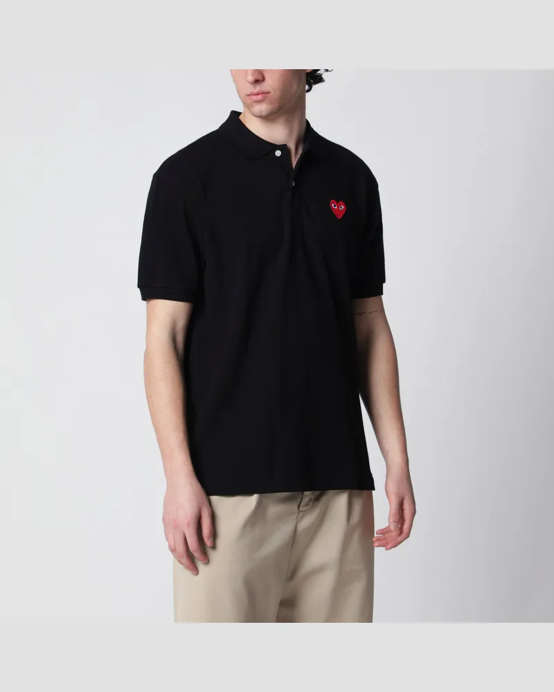 Comme des Garçons Schwarzes Red Heart Poloshirt aus Baumwolle Black