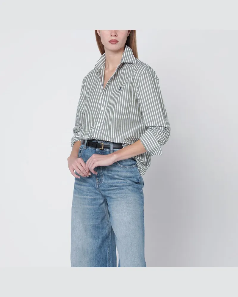 Ralph Lauren Linen Classic-Fit Hemd mit olivgrün/weißem Streifenmuster Grün